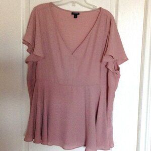Torrid Women's Pink Size 2 Blouse Top Cap Short Sleeves Semi Sheer V-Neck